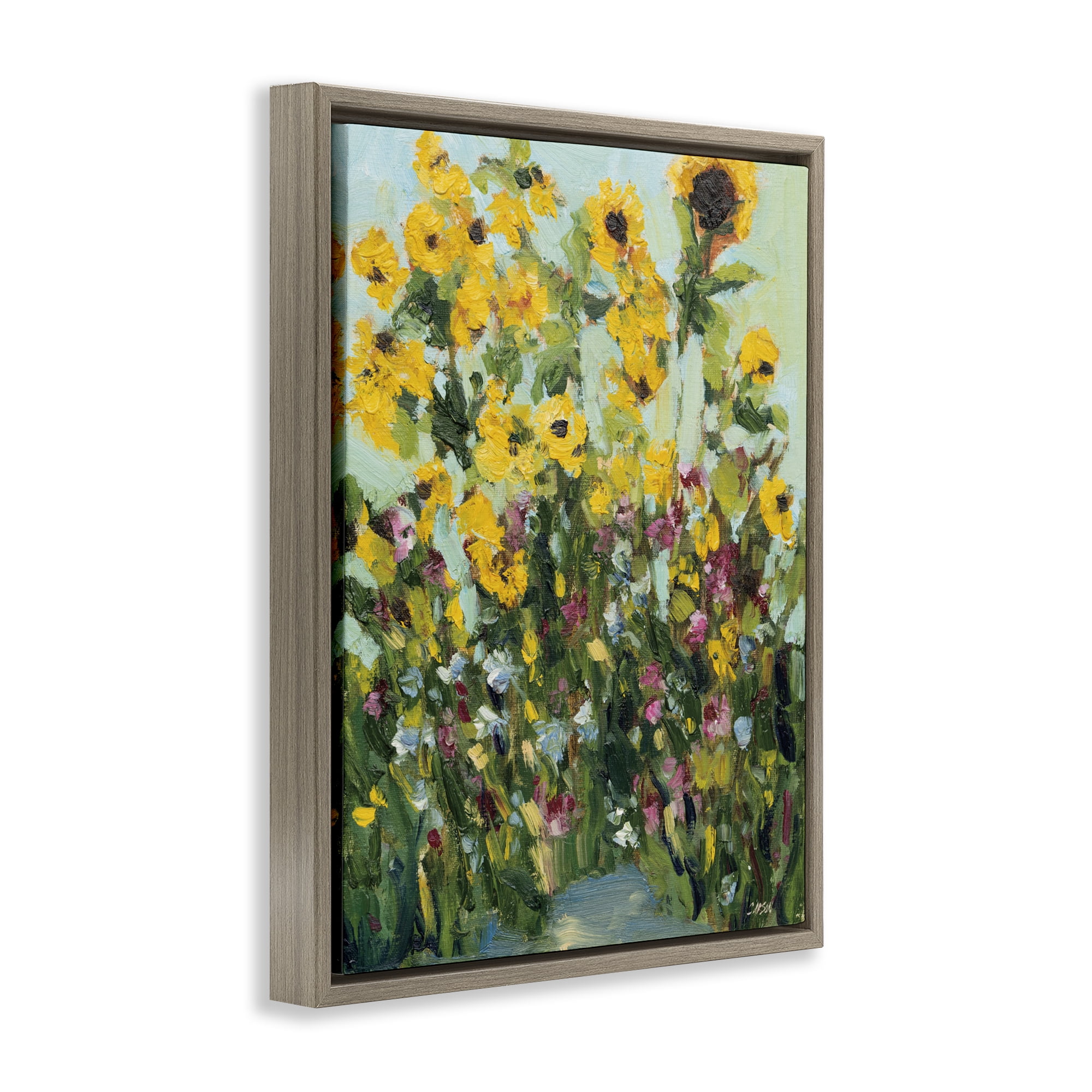 Stupell Industries Sunlit Sunflowers in Garden Brown Framed Floater Canvas Wall Art, design by Carson Overstreet