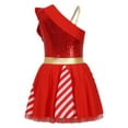 thumbnail image 2 of Miutii Kids Girls Candy Cane Dress Christmas Dance Dress One Shoulder Bowknot Sequins Ballet Tutu Dress Clothes Red 6, 2 of 7