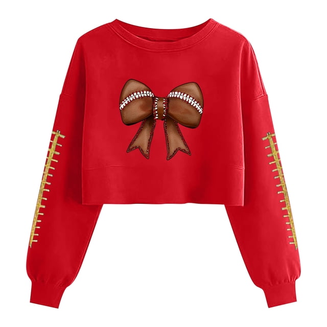 Tauxra T-Shirts à Manches Longues pour Femmes Imprimé Baseball Chandail à Capuche pour Femmes Coupe Ample Décontractée Col Rond Manches Longues