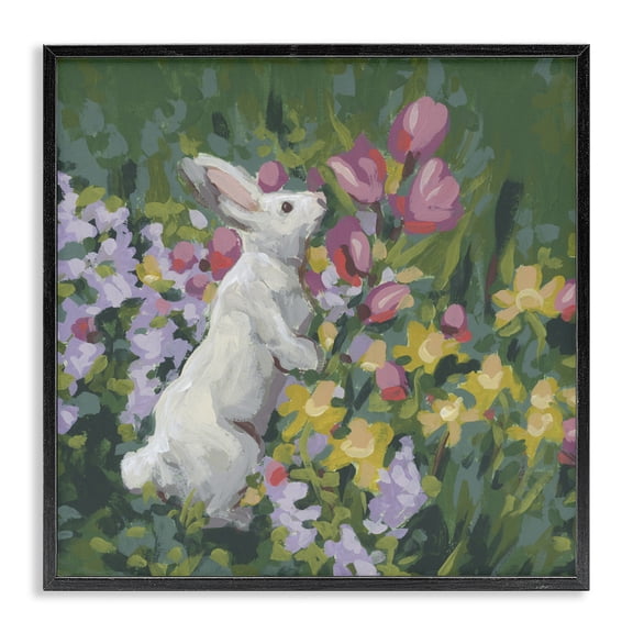 Stupell Industries Bunny in Garden Impression Black Framed Giclee Art, design by June Erica Vess