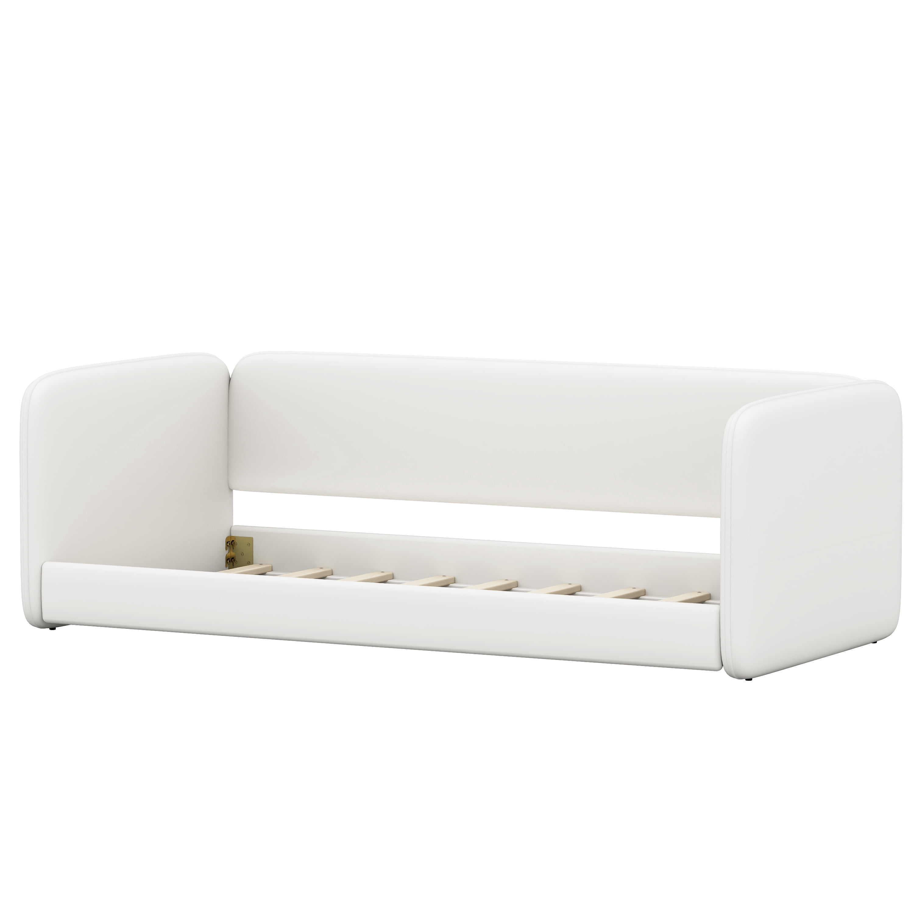 Mintazer Twin Size Beige Montessori Floor Bed with Velvet Upholstered Sides for Kids Toddler, Beige