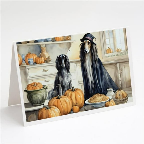 Afghan Hound Fall Kitchen Pumpkins Greeting Cards and Envelopes Pack of 8 7 in x 5 in