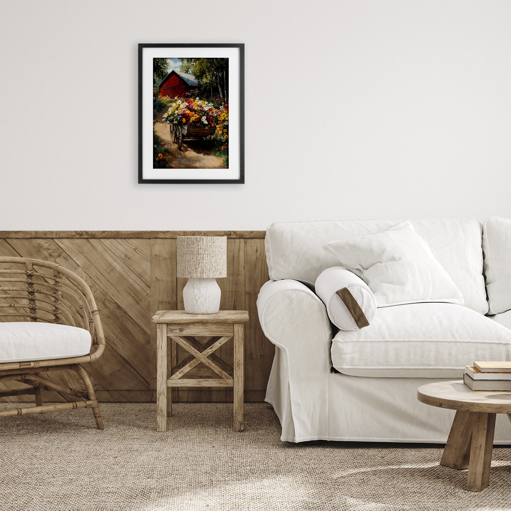 Stupell Industries Floral Wagon in Summer Garden Black Framed Print Under Glass, design by Franklyn Gregory
