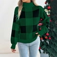 thumbnail image 5 of Fiaer Womens Sweater Turtleneck Plaid Long Sleeve Warm Knitted Pullover Loose Fit Thermal Comfort Trendy Casual Tops Green XL, 5 of 6