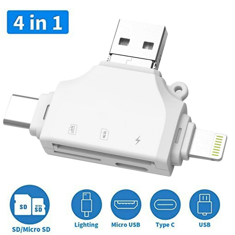 SD Card Reader for iPhone iPad, 4 in 1 Micro SD/SD Card Reader to