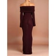 thumbnail image 4 of Women'S Fall Off Shoulder Bodycon Sweater Dress Formal Long Sleeve Elegant Club Party Midi Maxi Dresses Reddish Brown M, 4 of 7