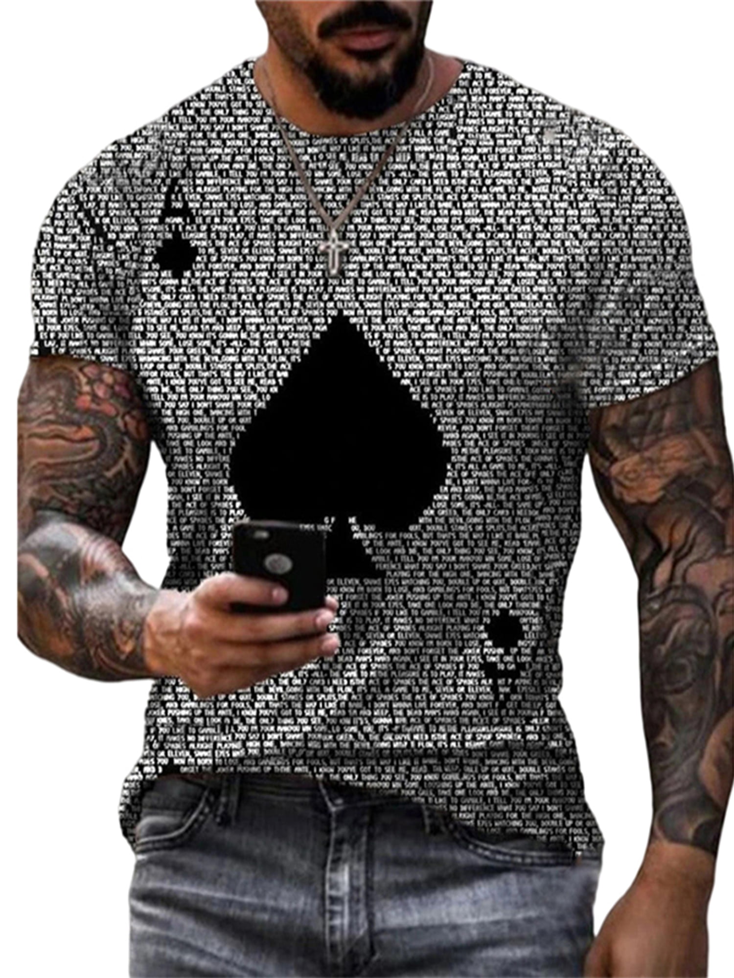 Men's Short Sleeve Poker Printed T-Shirt  Playing Card Sport Muscle Casual Tops