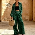 thumbnail image 2 of Szluipve Women Polka Dot 2 Piece Outfits Long Sleeve Button‑Down Shirt & Elastic Waist Wide Leg Pants Casual Beach Matching Set Dark Green M, 2 of 8