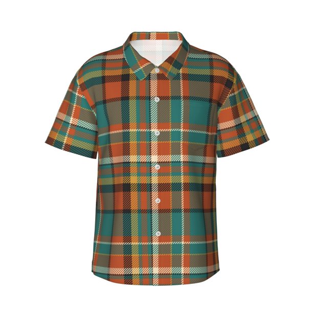 Balery colorful plaid Camisas hawaianas de manga corta para hombre, camisas playeras de corte holgado, camisas de vacaciones con botones,XX-Large