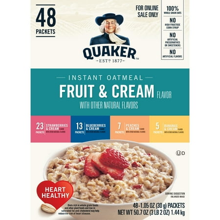Quaker Instant Oatmeal Fruit N Cream Variety Pack 1.95 OZ 48 Count ...