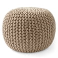 thumbnail image 2 of Casafield Round Pouf Ottoman, Beige Ivory - 20" Dia x 14.5" High Cotton Knit Foot Stool - Boho Floor Pouffe for Living Room, 2 of 8