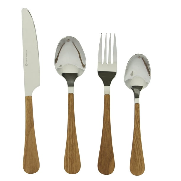 Gibson Home Teardrop Wood 16 Piece Flatware Set with Faux Wood Handle