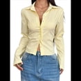 thumbnail image 1 of Camisa Corta A Rayas con Botones para Mujer, Blusa Ajustada de Larga, Camisa de Trabajo Amarillo XXL, 1 of 9