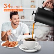 Secura French Press Coffee Maker, Double-Wall 304 Grade Stainless Steel Coffee Press with 2 Extra Screens, 34oz (1L), Black