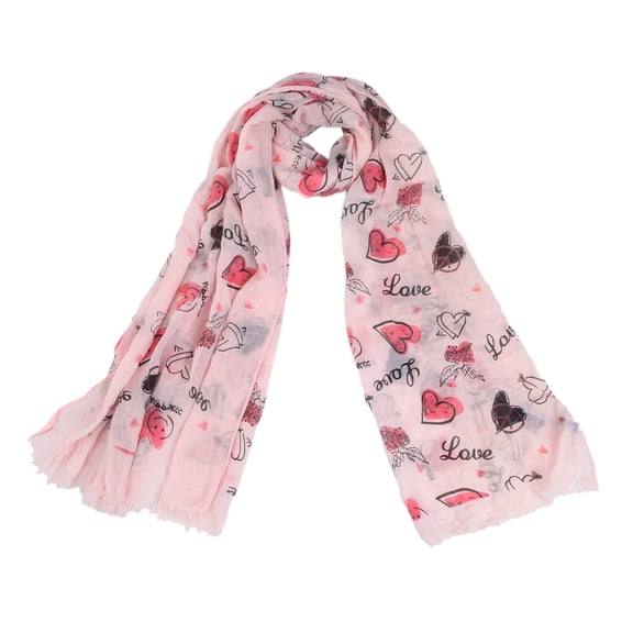 Love Heart & Happiness Print Frayed End Scarf Wrap