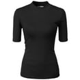 thumbnail image 2 of H2H Women's Mock Half Neck Short Sleeve Slim Fit Ribbed Knit Tee T-Shirts Sweaters BLACK US M/ASIA M (CWOSWS002), 2 of 6