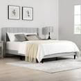 thumbnail image 2 of CHITA Queen Size Upholstered Platform Bed Frame with Vertical Stripe Headboard,Grey, 2 of 12