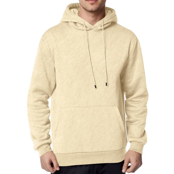 Fabrcox Men Hoodie Fleece Long Sleeve Men's Sweatshirts Casual Sports Drawstring Fall Winter Warm Mens Pullover Shirts with Pocket Beige L