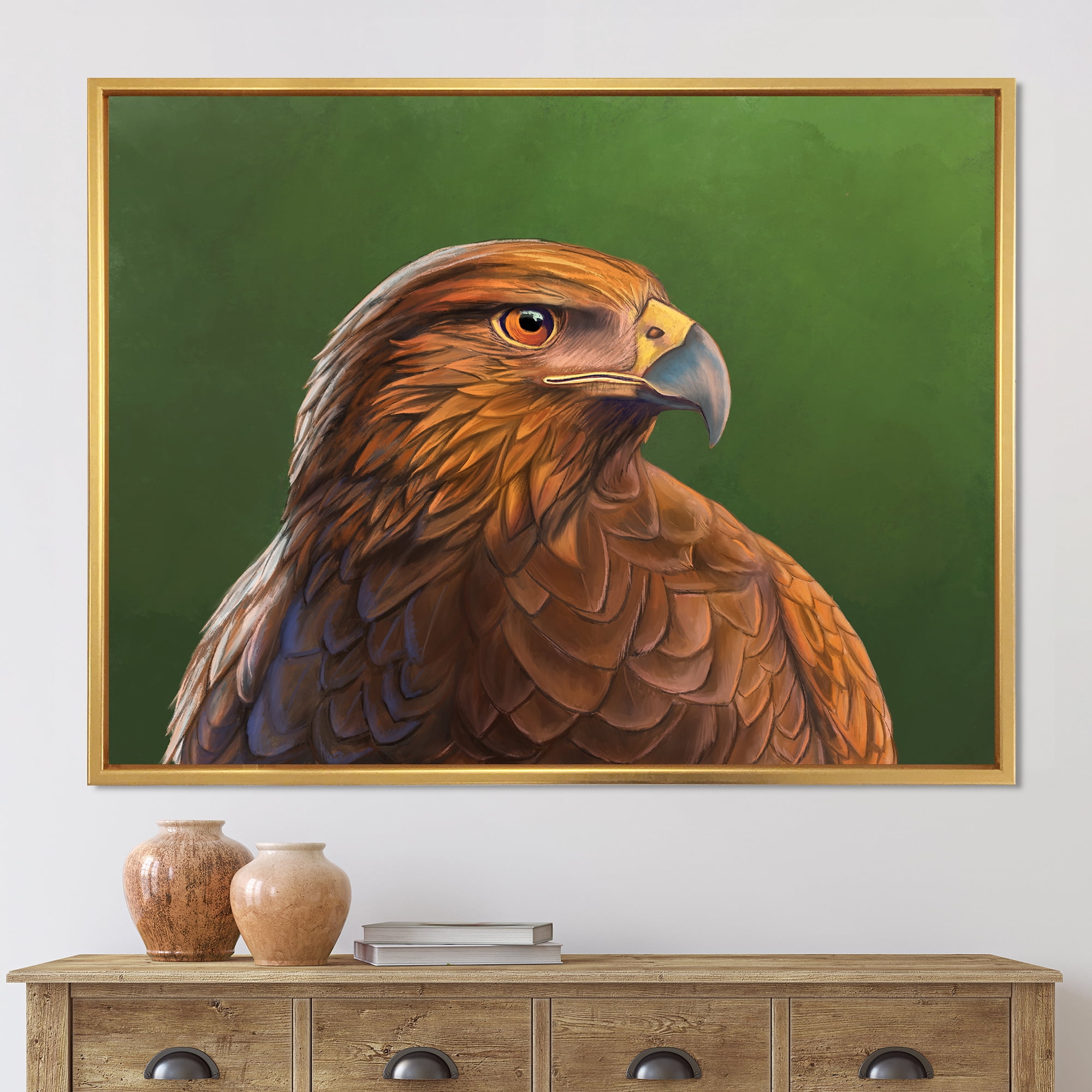 Designart 'Close UP Of Harris Hawk Bird' Traditional Framed Canvas Wall Art Print
