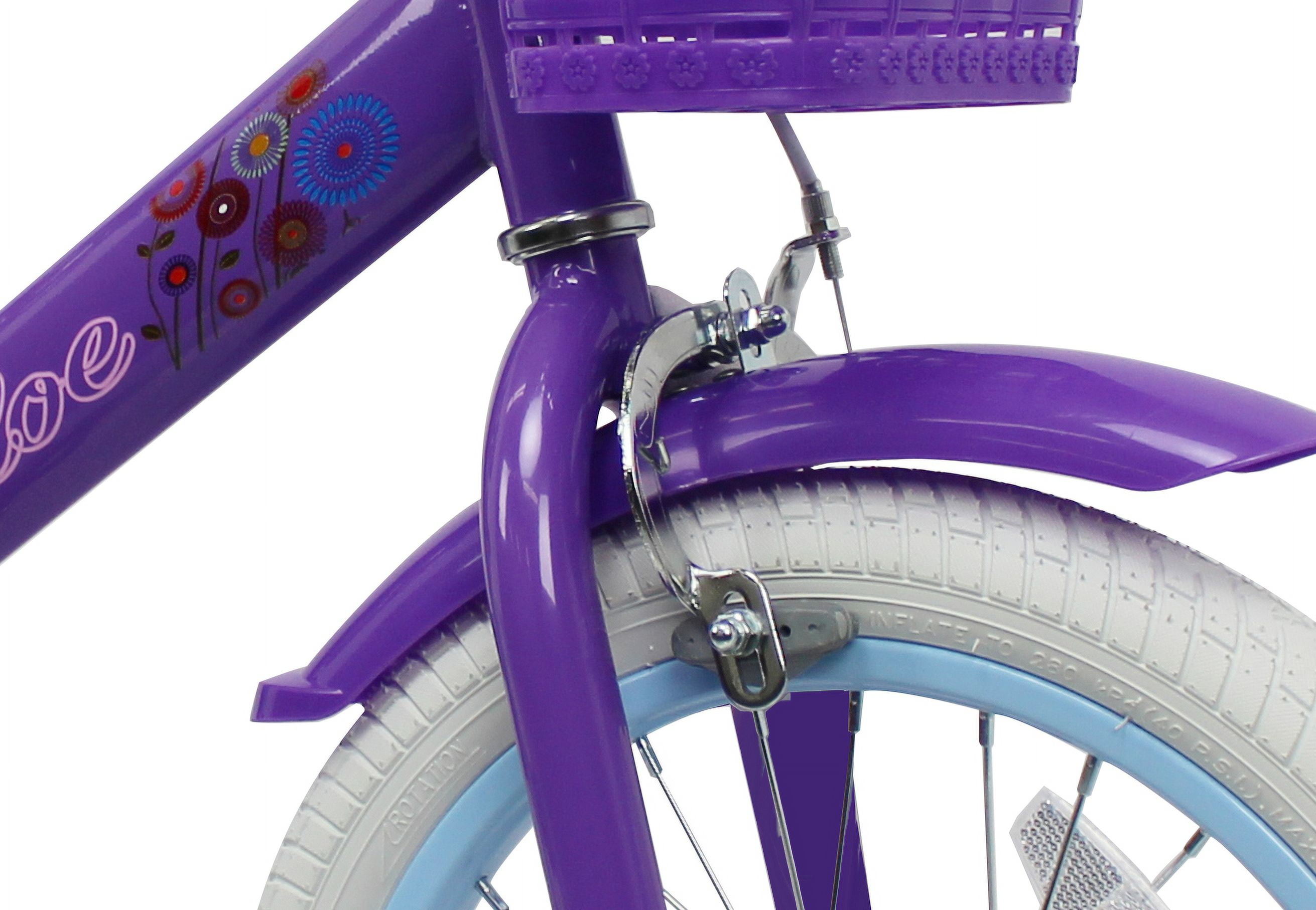 Micargi 16" inch Girl Kids Bike with Basket Girls with Training Wheels 4 5 6 7 Year Princess Toddler Purple