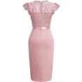 thumbnail image 4 of Wdgfv Women's Elegant Floral Lace Ruffle Design Cap Sleeve Party Dress Red S, 4 of 7