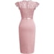 thumbnail image 4 of Vestido elegante de cóctel con mangas cortas con volantes y encaje floral para mujer - Diseño estampado, lavado a mano, 4 of 7