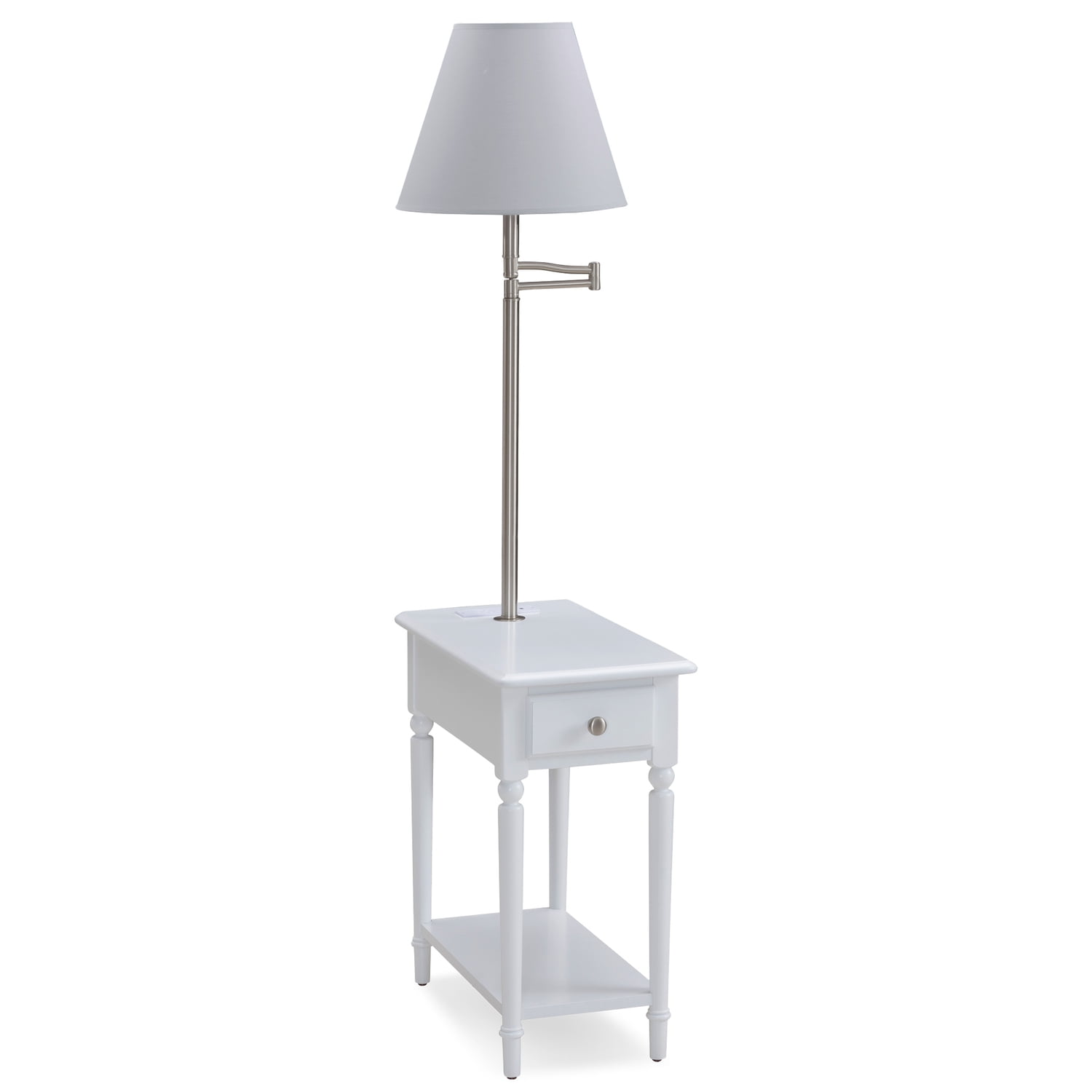 Leick Home 20037 Wt Coastal One Drawer Swing Arm Lamp Table With Ac Usb Orchid White Com Drawer Swing Arm Lamp Table, Lamp Table Combo White