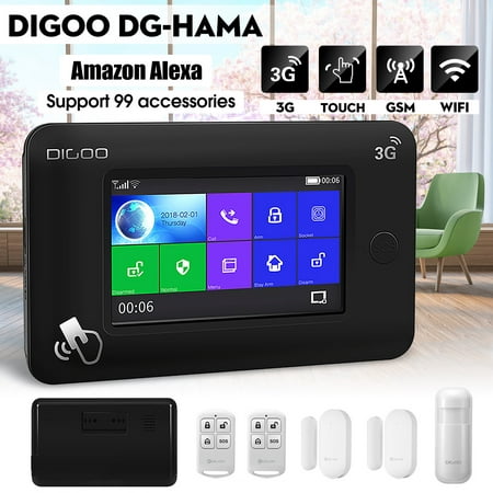 DIGOO DG-HAMA Smart Home Security Alarm System, All Touch Screen 3G Version Alert Accessories Auto Dial Call SMS Message Push, APP Control, PIR Window Door Detector, US Card (Best Bitcoin Alert App)