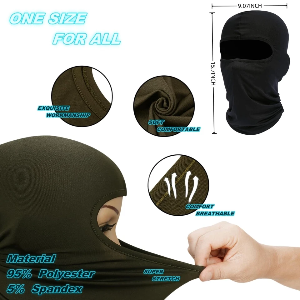 FLINT - 6 Pack Men Balaclava Black Face Mask Lightweight Motorcycle Ski Warmer Full Face