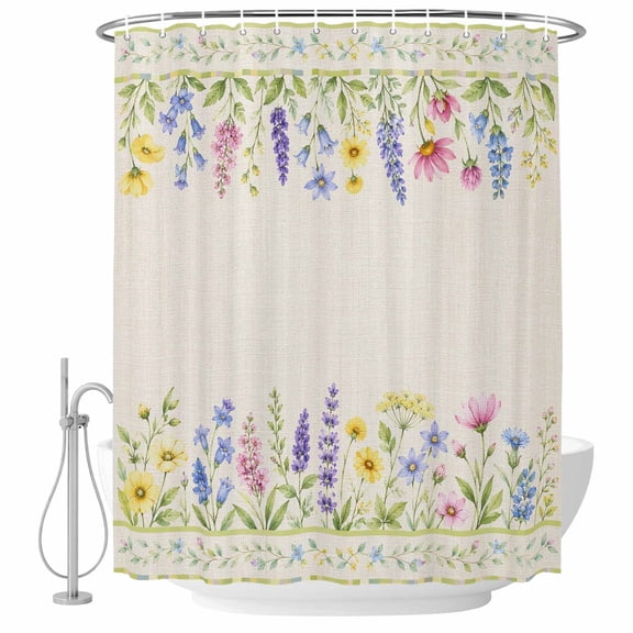 Extra Long Shower Curtain 72x96 Inch, Flowers Branches Shower Curtain Waterproof Bathroom Decor, Retro Country Spring Botanical Floral Fabric Bath Curtain Set Accessories with Hooks