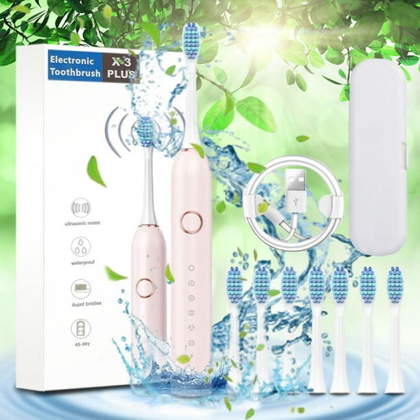 Cepillo de dientes eléctrico con 8 cabezales y estuche de viaje. Incluye 6 modos de limpieza, resistencia al agua IPX7 y un diseño mejorado. Cepillo de dientes eléctrico de mayor longitud.