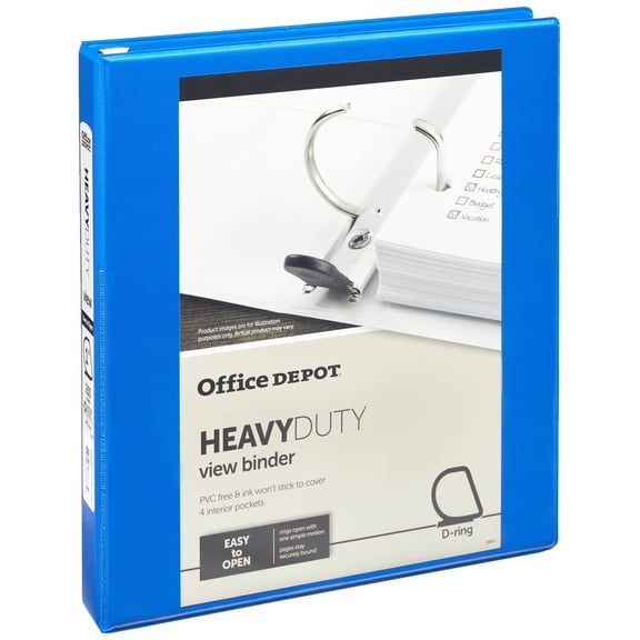 Office Depot® Brand Heavy-Duty Easy Open® D-Ring View Binder, 1" Rings, 54% Recycled, Blue