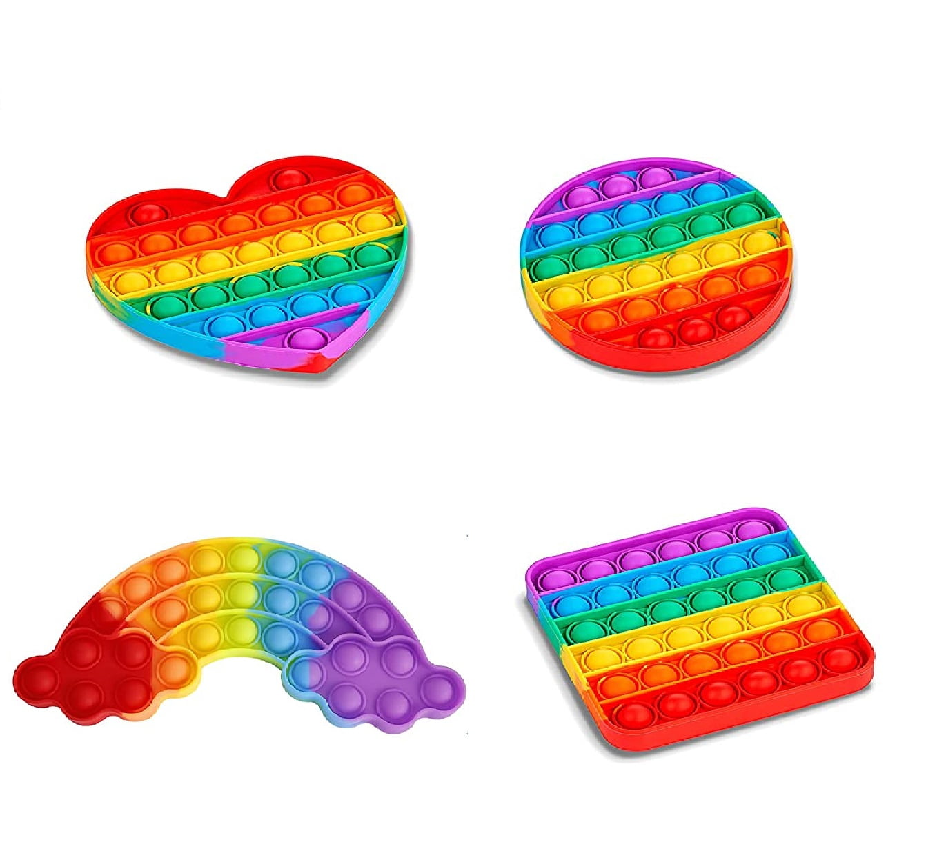 4 PACK Rainbow Fidget Popit Toy Push Bubble Sensory Set Stress Relief Square 