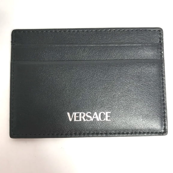 Pre-Owned VERSACE Logo Business Card Case/Pass Case Leather Case/Card Women's Black (Good)