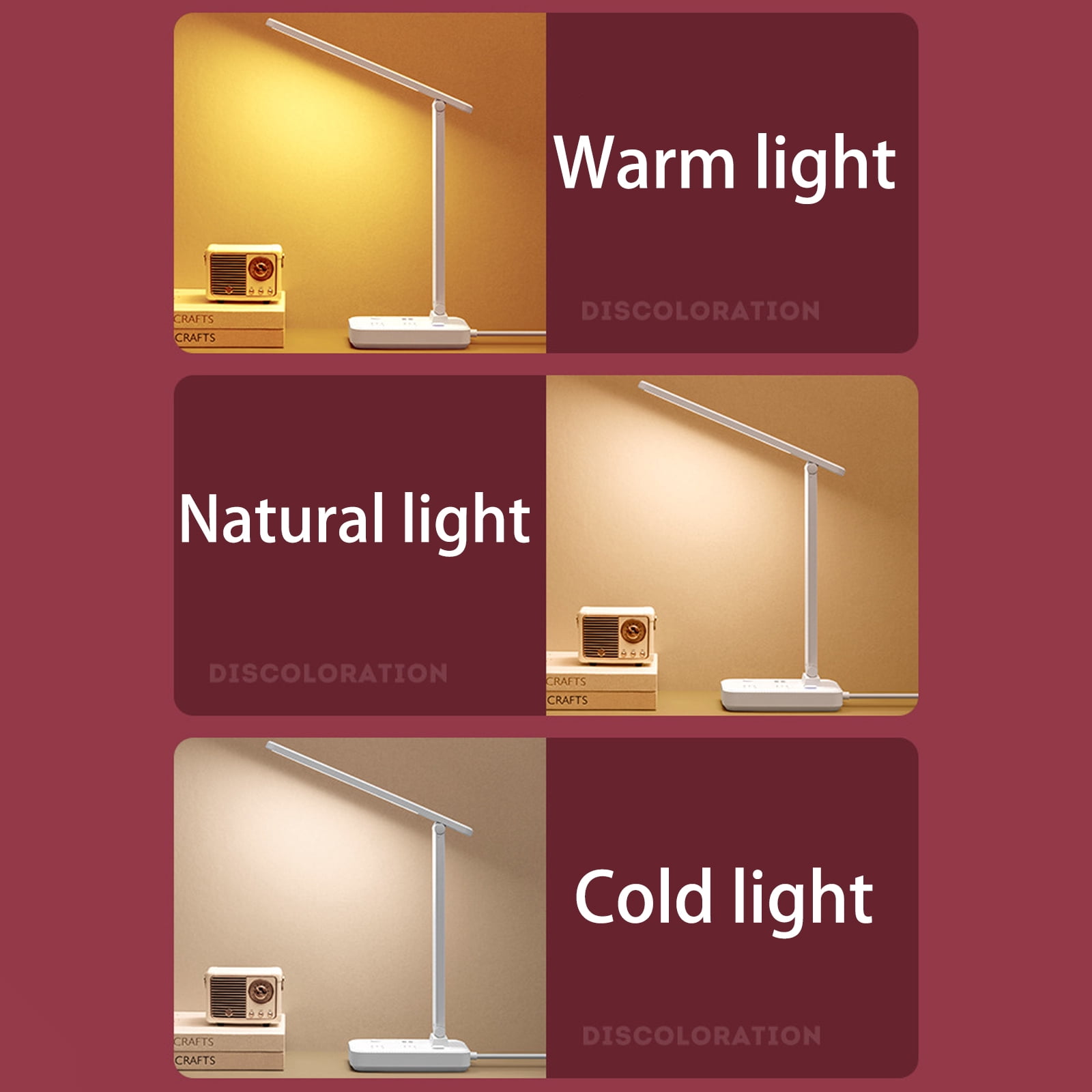 Power Strip with LED Desk Lamp, 2 Outlets 2 USB Ports 4 Modes 5 Level Lamp Small Desk Lamp for Home Office Bedroom Bedside, Study Reading Light, 5ft Extension Cord, Dorm Room Essentials