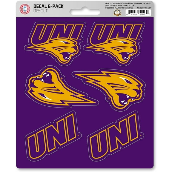 University of Northern Iowa Panthers 6-Piece Decal Sticker Set, 5x6 Inch Sheet, Gift for football fans for any hard surfaces around home, automotive, personal items