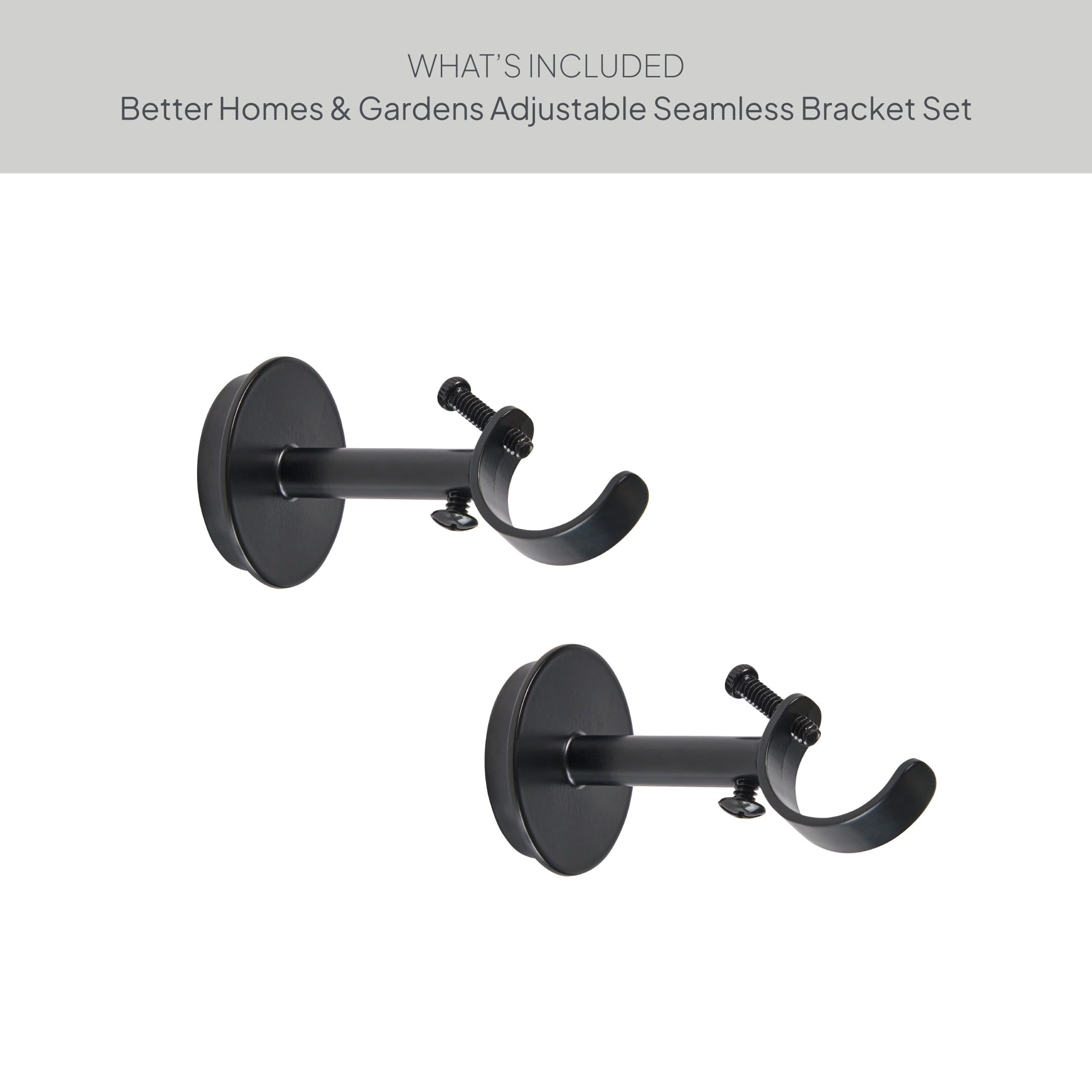 Better Homes & Gardens 1" Matte Black Adjustable Seamless Hidden Curtain Rod Bracket, Set of 2