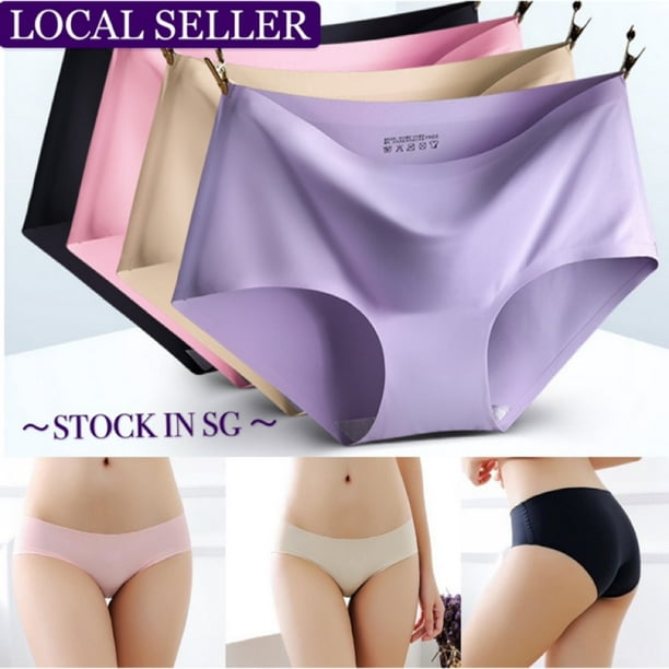 M-XXL Ice Silk Seamless Women Panties Underwear Cool Breathable Comfortable  Stretchable mid Waist PantyPinkL 
