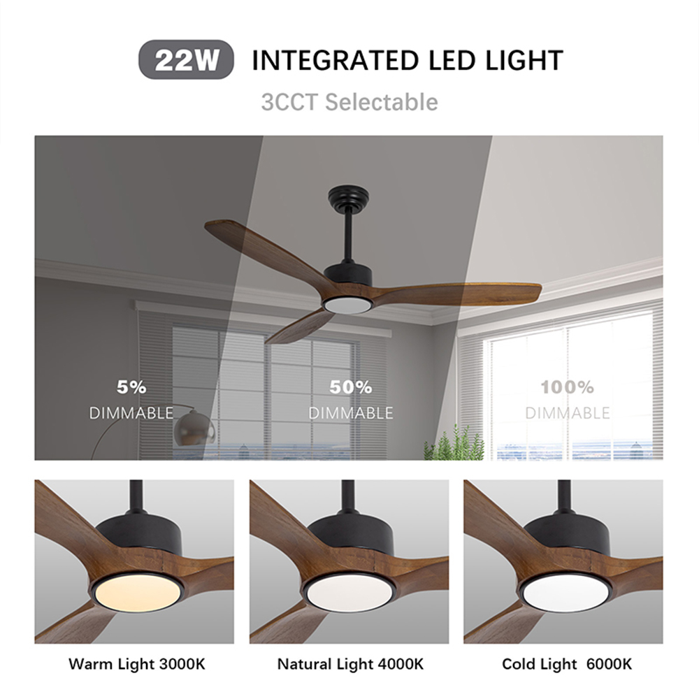 Wozzio 52 inch Ceiling Fan with Light and Remote Indoor/Bedroom/Patios/Living Room