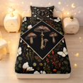 thumbnail image 3 of Homewish Retro Botanical Mushroom Twin Sheets,Floral Butterflies Bedding,Black,3pcs,1 Flat Sheet,1 Fitted Sheet and 1 Pillowcase, 3 of 6