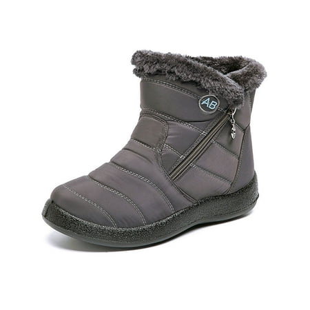 

Daeful Womens Non-slip Side Zipper Ankle Boot Work Comfort Booties Ladies Outdoor Warm Plush Lining Mid-Calf Winter Shoes Snow Boots Gray 6
