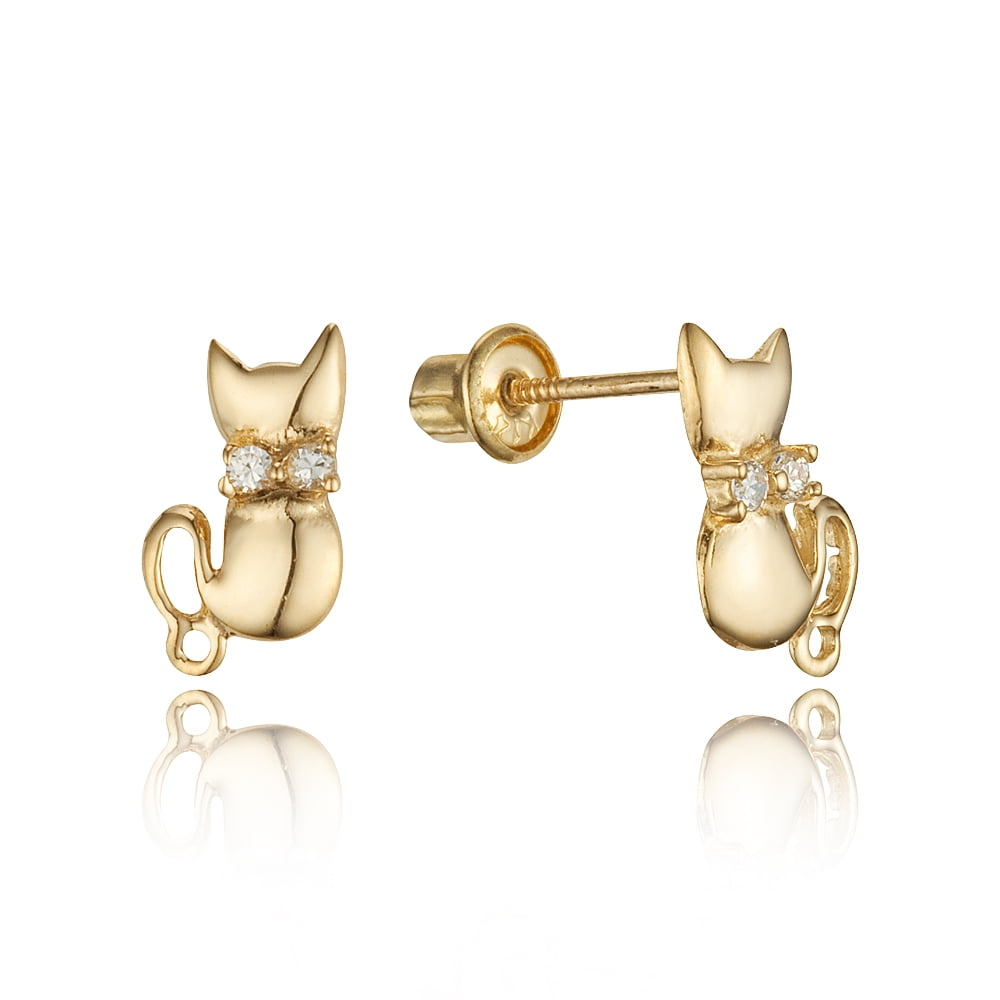 Kitty Earrings  Gold Cat Animal Drop Earrings  Rose  Drop earrings Gold  drop earrings Gold earrings dangle