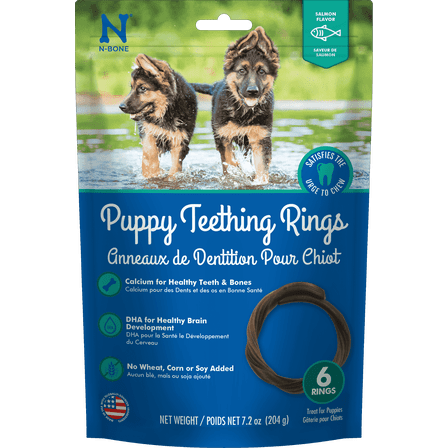 N-Bone Puppy Teething Rings Salmon Flavor Dog Treat, 6 rings per bag, 7.2-oz - Natural Puppy Chew Toys Alternative for Teething Discomfort - Small and Large Dogs