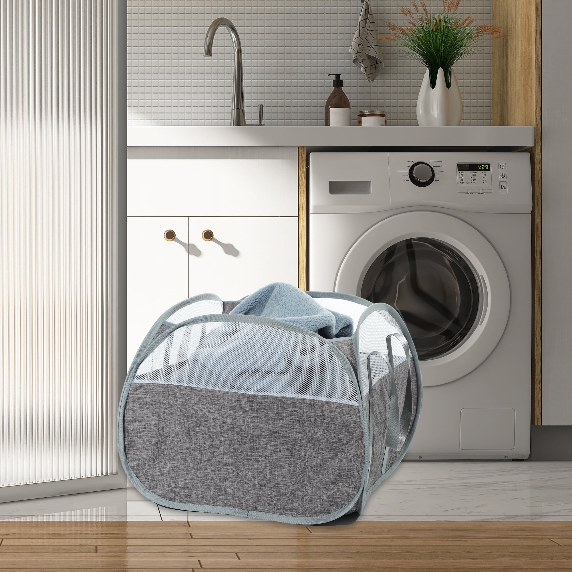 Unique Bargains Folding Breathable Hamper Basket for Bathroom 1 Pc Gray