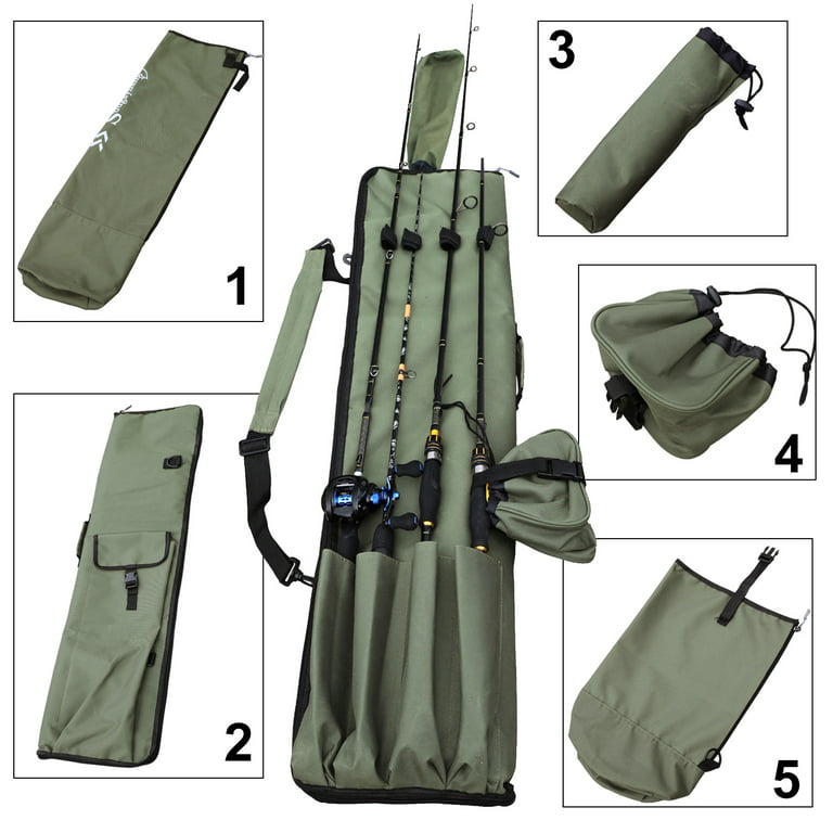 Sougayilang Fishing Rod Bag Canvas Rod Case Organizer Pole Storage Fishing Rod and Reel Bag, Size: Style A, Green