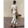 thumbnail image 2 of Womens Chocolate Brown Striped Collar Knit Midi Dress With Ruffle Hem, 2 of 5
