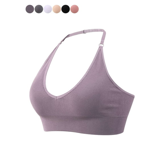 Spencer Strappy Bra Sports Bras for Women, Halter Neck Backless Padded Impact Strappy Bra Workout Gym Yoga with Removable Cups, Purple