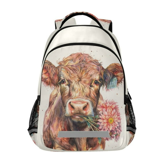 ALAZA Cows and Pink Flower Backpack Elementary School Bag Bookbag Travel Rucksack