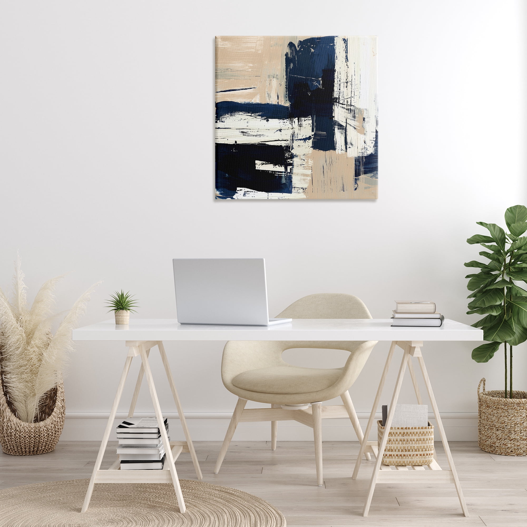 Stupell Industries Expressive Blue Tan Shapes Abstract Painting Gallery Wrapped Canvas Art Print Wall Art, 30 x 30