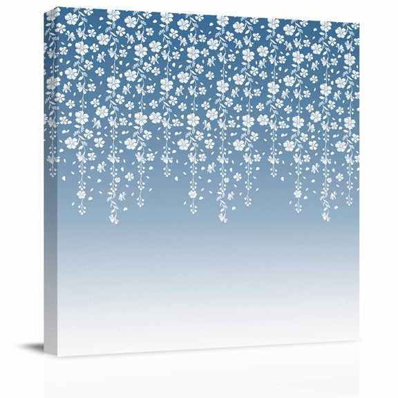 Framed Canvas Wall Art for Living Room Blue Floral Wall Decor, Ombre Branch Spring Flowers Aesthetic Paintings for Bedroom Office Kitchen Bathroom, Ready to Hang Artwork Wall Pictures 8x8 Inch
